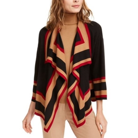 Anne Klein Striped Long Sleeve Open Cardigan - Picture 1 of 5